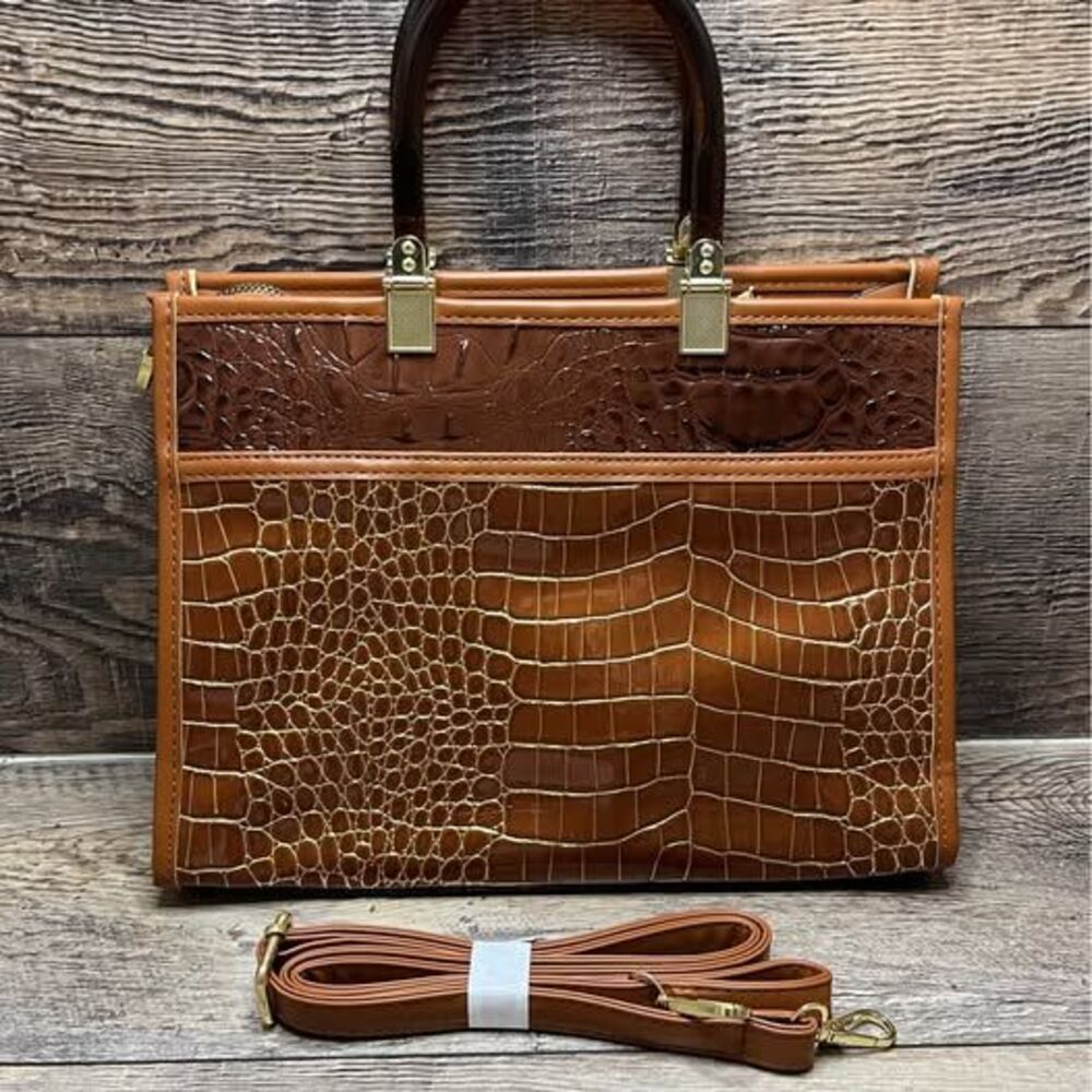 Elegant Embossed Croc Print Satchel / Handbag (Includes Crossbody Strap)